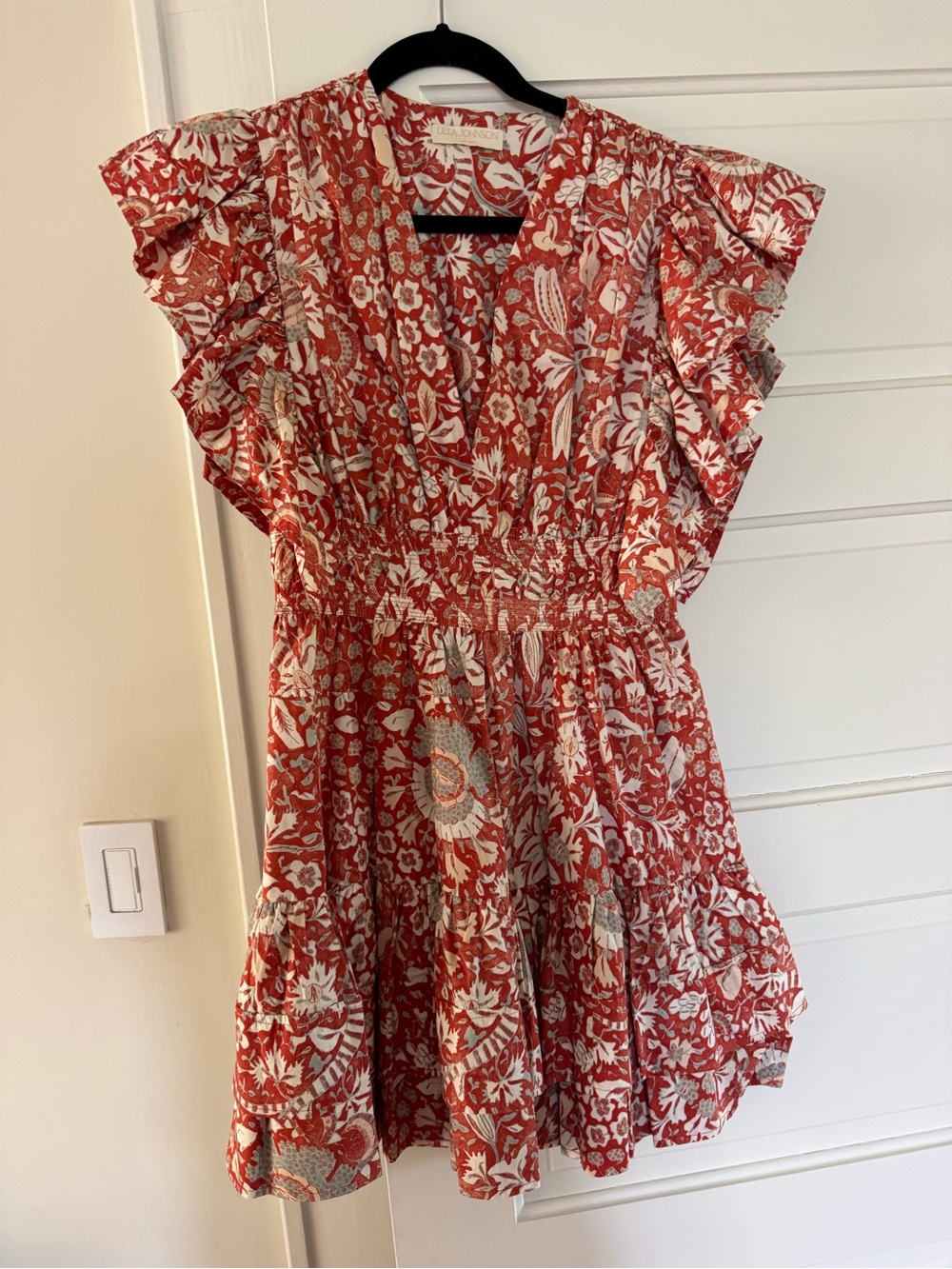 Ulla Johnson Red and Cream Floral Mini Dress